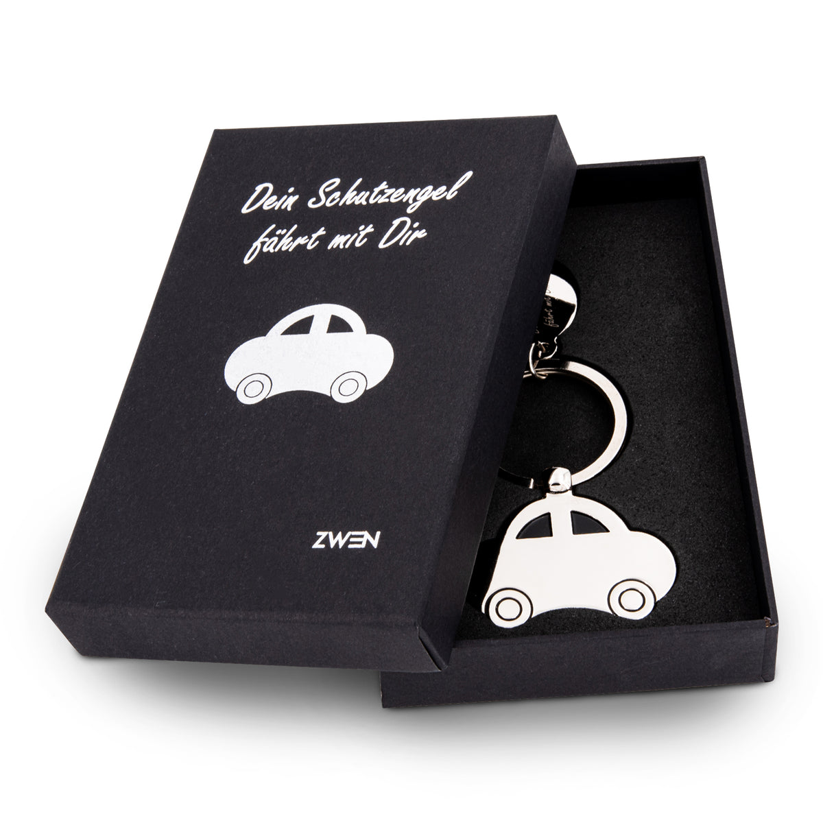 ZWEN Auto-Schlüsselanhänger mit Schutzengel-Gravur, Geschenkbox &  Schutzengelkarte, Glücksbringer / Talisman für Autofahrer
