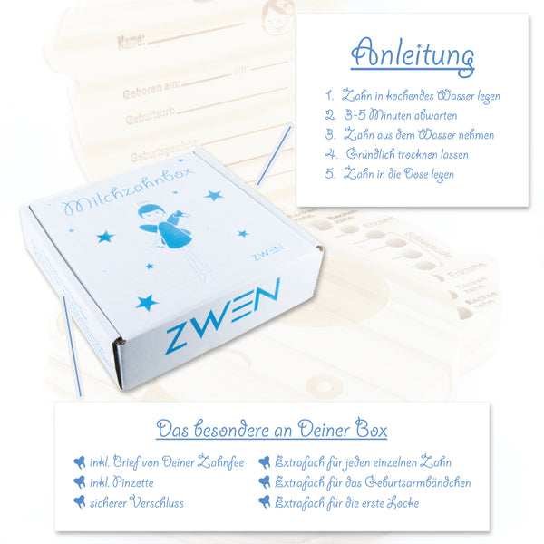 ZWEN MILCHZAHNBOX 2.0 [neue Version] + süßer Zahnfeebrief | GRATIS E-Book | Milchzahndose für Jungen - Zwenshop