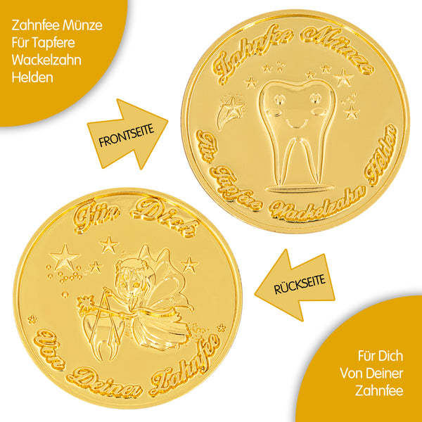 ZWEN Zahnfee Münzen Gold (10 STK) - Zahnfee Geschenke für Mädchen & Jungen + GRATIS E-Book mit 20 Zahnfee Geschichten - Zwenshop