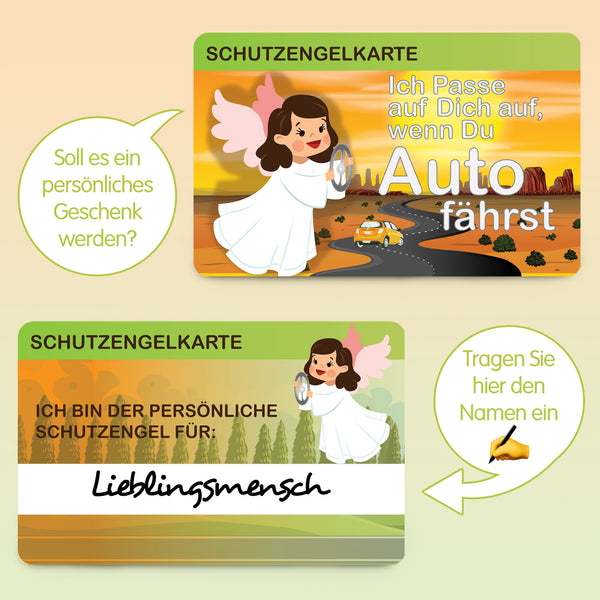 ZWEN Auto-Schlüsselanhänger mit Schutzengel-Gravur, Geschenkbox & Schutzengelkarte | Glücksbringer / Talisman für Autofahrer | Führerschein Geschenk - Zwenshop