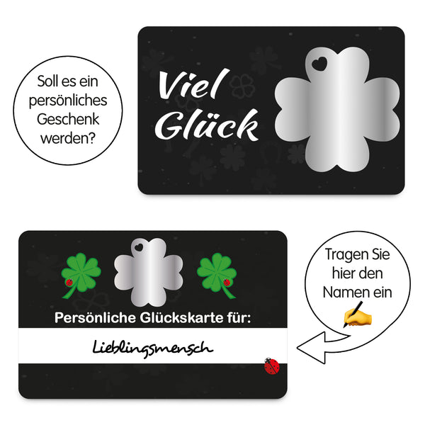 ZWEN Glücksbringer Schlüsselanhänger Kleeblatt + Viel Glück Geschenke Box + Glücksbringer Karte // Glücksbringer Prüfung, Auto, Abitur, neuer Job, Operation - Gute Besserung Geschenk - Zwenshop