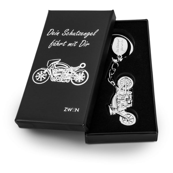 ZWEN Motorrad-Schlüsselanhänger mit Schutzengel-Gravur, Geschenkbox & Schutzengelkarte | Glücksbringer / Talisman für Motorradfahrer | Führerschein Geschenk - Zwenshop