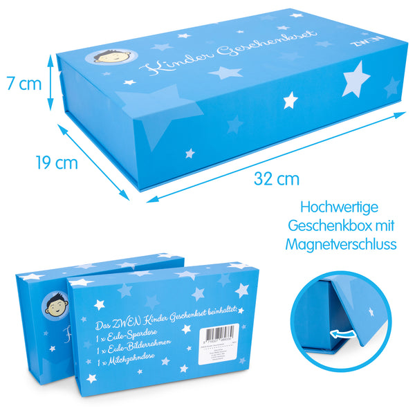 Kinder Geschenkset für Mädchen & Jungen (groß) │ Baby Erinnerungs-Box als Geschenk zur Geburt, Taufe, Kommunion (Blau) - Zwenshop