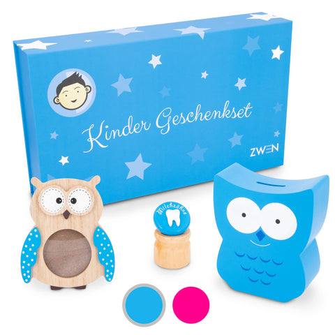 Kinder Geschenkset für Mädchen & Jungen (groß) │ Baby Erinnerungs-Box als Geschenk zur Geburt, Taufe, Kommunion (Blau) - Zwenshop