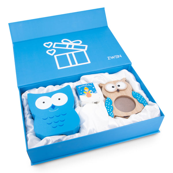 Kinder Geschenkset für Mädchen & Jungen (groß) │ Baby Erinnerungs-Box als Geschenk zur Geburt, Taufe, Kommunion (Blau) - Zwenshop