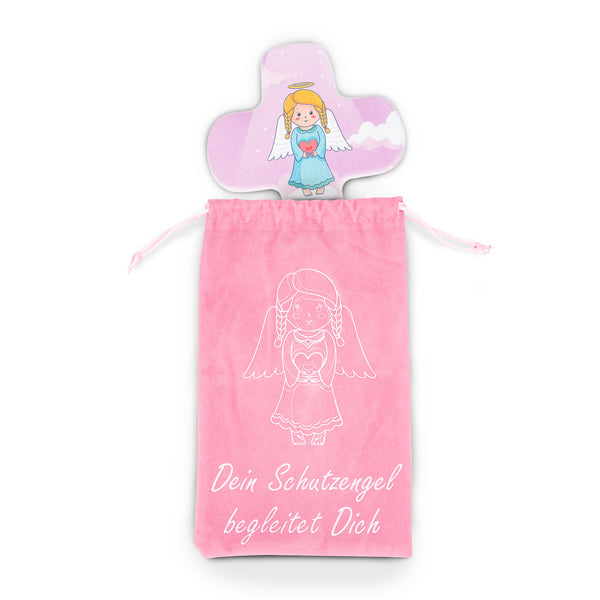 ZWEN Kinder-Holzkreuz Schutzengel | Holz Kruzifix als Taufkreuz | Geschenk zur Kommunion, Taufe, Geburt für 20 cm [Pink] - Zwenshop